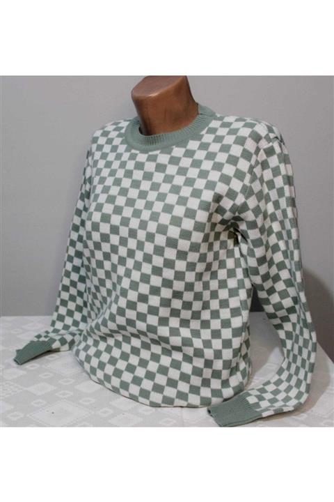 ESER FASHION Bisiklet Yaka Kareli Kazak