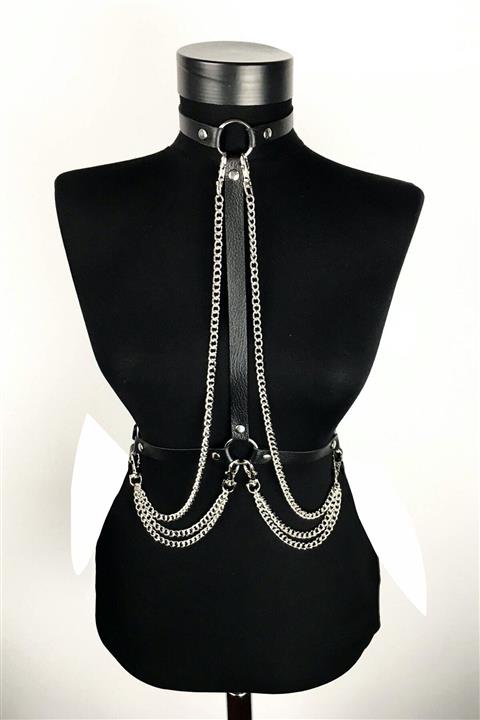 Tina Wear Kadın Siyah Harness Deri Vücut Aksesuarı-0288