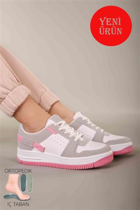 lord's ayakkabı Kadın Beyaz-pembe Şeritli Günlük Spor Ayakkabı