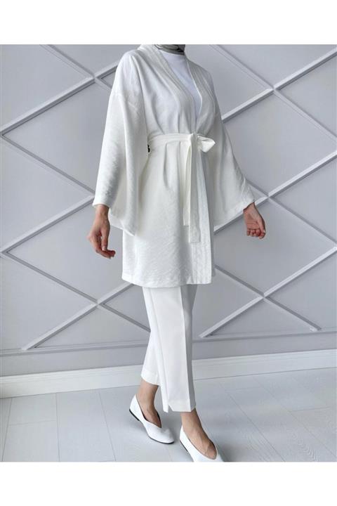 Papatya Giyim İzmit Kadın Ekru Viskon Kumaş Tesettür Kimono