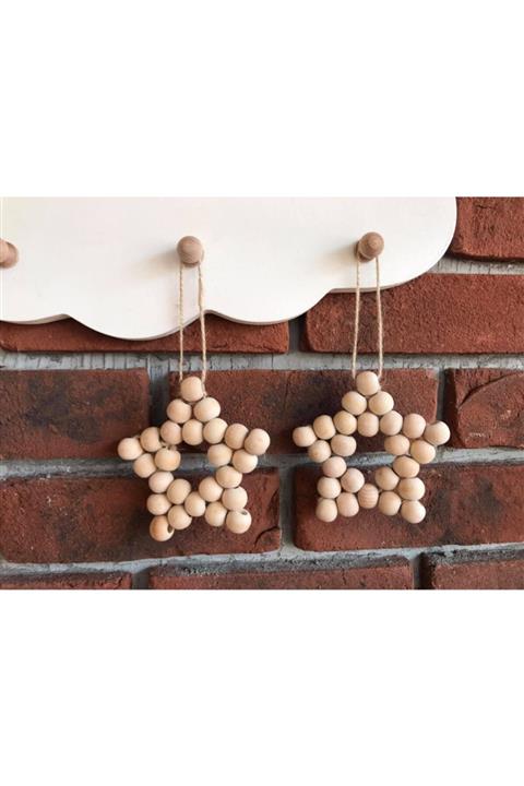 DECORABUTİK Dekoratif Ahşap Boncuklu Yıldız 2'li Set