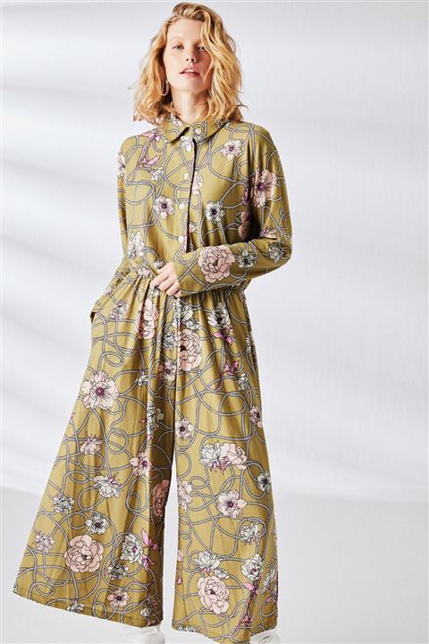 Muni Muni Kadın Yeşil Baskılı Krep Tulum