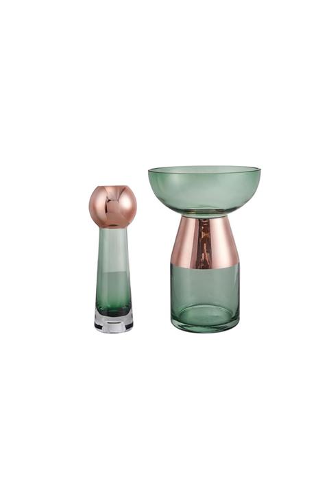 Miniminti Bronz Varaklı Yeşil Ikili Vazo