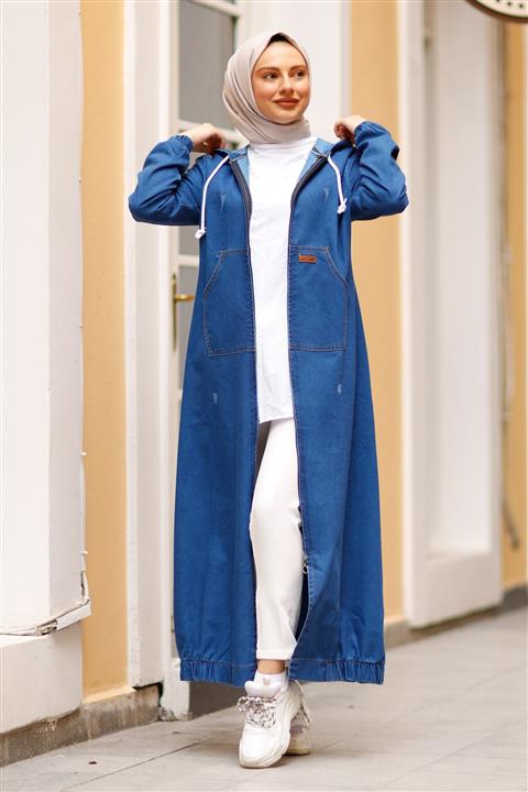 benguen 7604 Fermuarli Uzun Kot Kap Lacivert