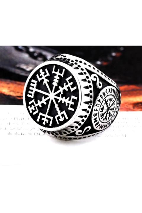 daisybydaisy Paslanmaz Saf Çelik Gümüş Renk Vegvisir Pusula Viking Yüzük