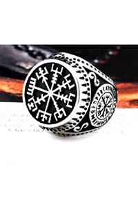 daisybydaisy Paslanmaz Saf Çelik Gümüş Renk Vegvisir Pusula Viking Yüzük