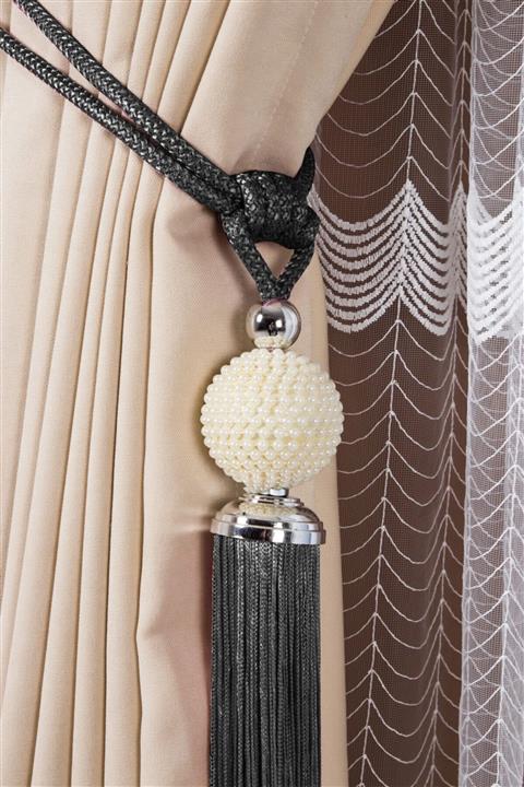 Cortibo Koyu Gri İnci Braçol Fon Perde Bağlama Aksesuarı