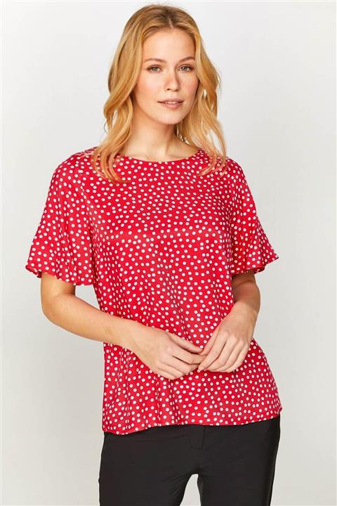 Faik Sönmez Kadın Kırmızı Puantiyeli Saten Bluz 60164 U60164