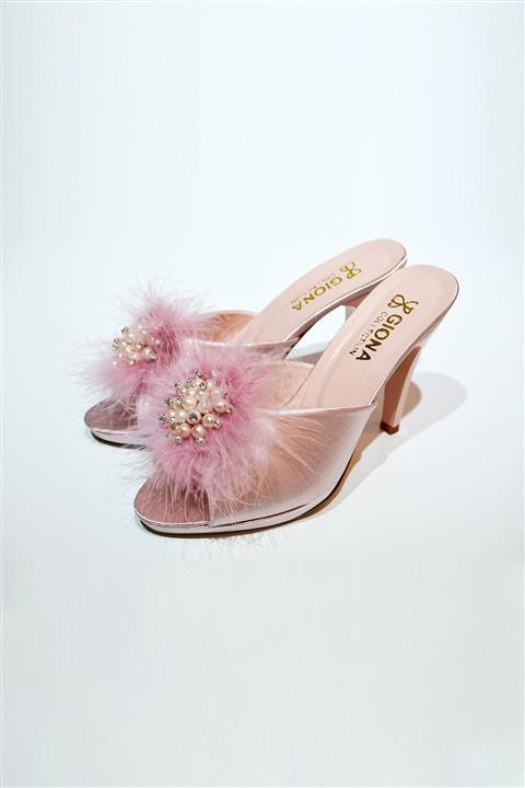 GIONA Platform Topuklu Tüylü Gelin Terliği