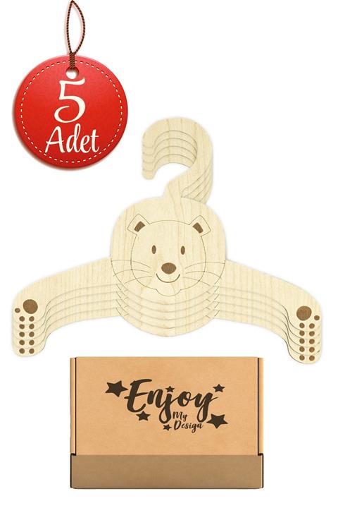 Enjoymydesign 5li Aslan Bebek Elbise Askısı Ahşap Bebek Askısı