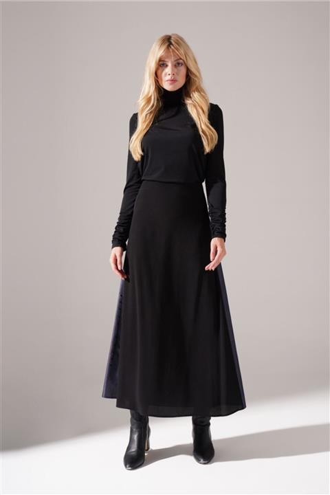 Mizalle Denim Detaylı Maroken Etek (SİYAH)