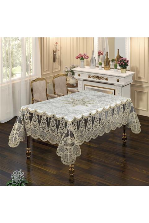 Haspen Zelal Kadife Kumaş Fransız Güpürlü Lüks Masa Örtüsü