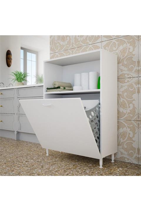EraHome Lux Beyaz Ve Renkli Iki Bölmeli Kirli Çamaşır Sepetli Dolap