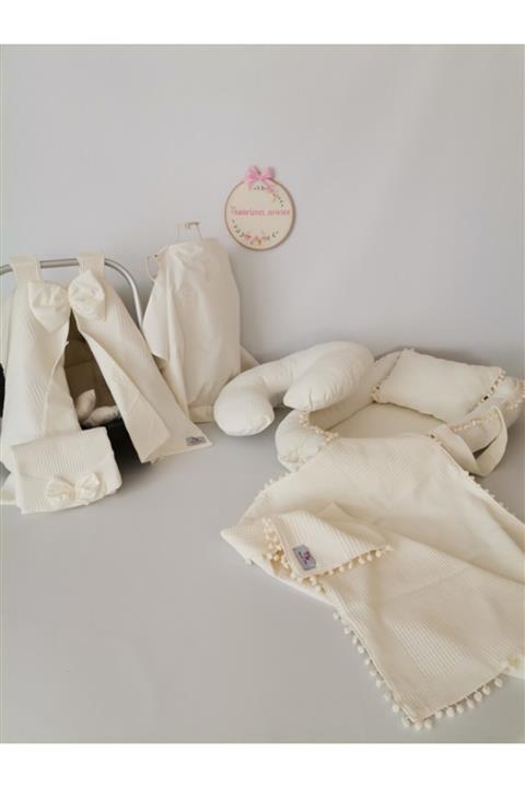 tasarımcı anne Babynest 7'li Set Krem Klasik Pike - Krem Poplin