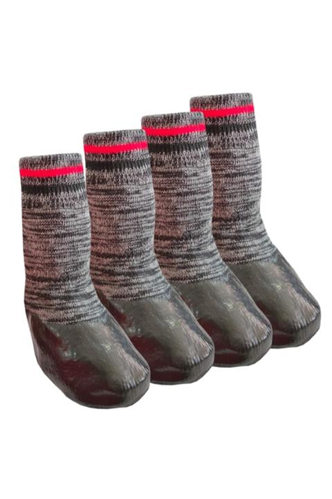 Ahsen Kedi Köpek Ayakkabı Çorap Nitril Kaplı Örme Kışlık Çorap Gri Desen Br19