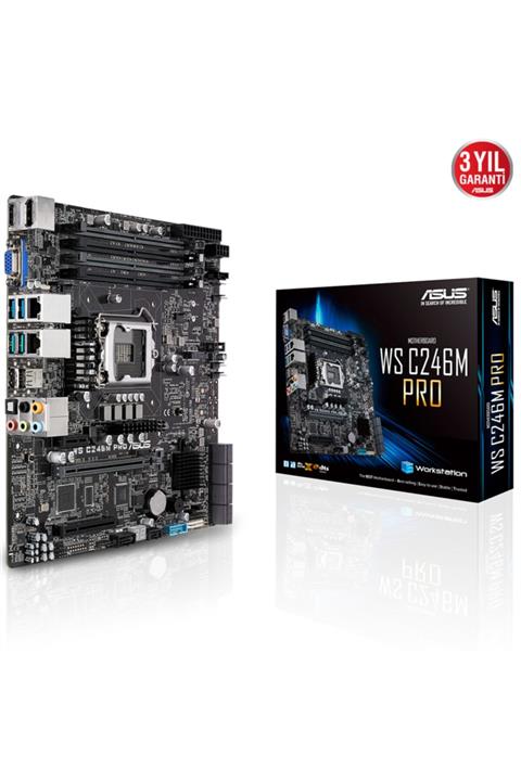 ASUS Ws C246m Pro Intel C246 Lga1151 Ddr4 2666 Dp Hdmı Vga M2 Usb3.1 2 Adet Lan Matx