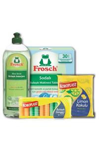 Frosch Sodalı 30lu Bulaşık Tableti & Aloe Veralı 750 Ml Sıvı Bulaşık Deterjan & Koroplast Sünger-bez