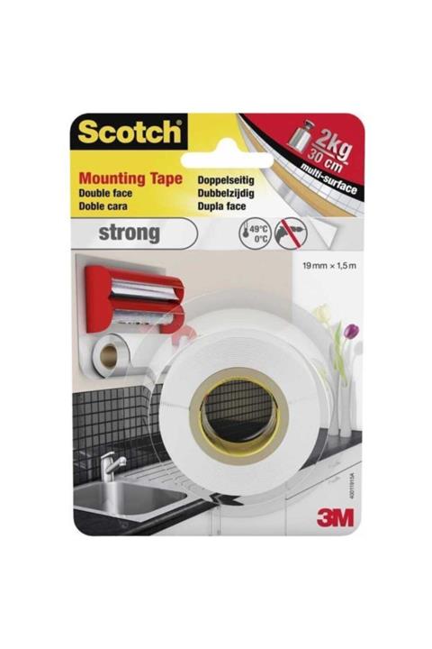 3M Scotch Güçlü Montaj Bandı Çift Taraflı Köpük Asma Bandı 19mm X 1,5m 4001