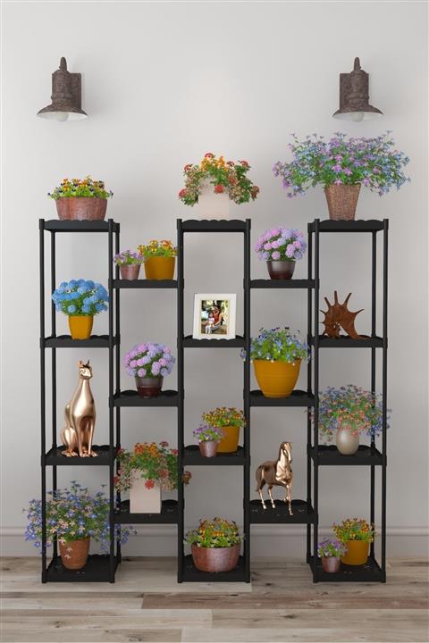 fullreyon Siyah Adonis 18 Raflı Lüks Çiçeklik Saksı Standı