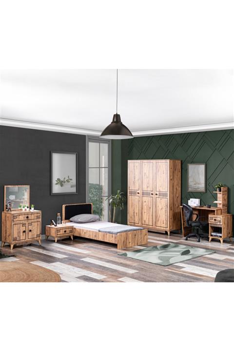 Setay Atlantik Genç Odası Takımı - 3 Kapaklı Dolap, Karyola, Komodin, Çalışma Masası, Şifonyer