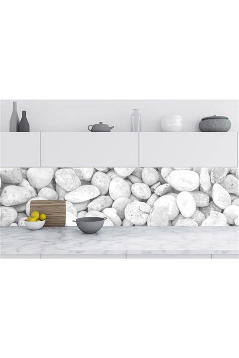 StickerArt Mutfak Tezgah Arası Folyo Fayans Kaplama Folyosu Beyaz Taşlar