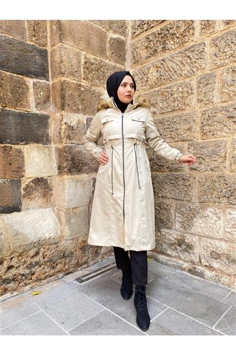 Gazella Kapşonlu Fermuarlı Kaban