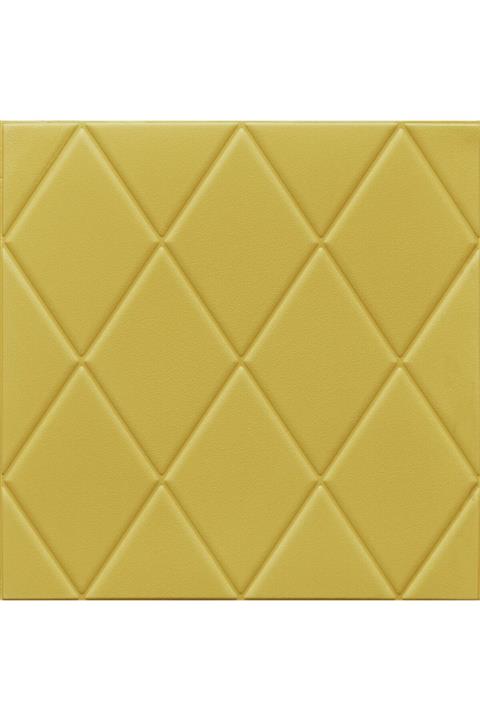 Renkli Duvarlar Nw54 Baklava Desen Deri Kendinden Yapışkanlı Sünger Esnek Sarı Duvar Paneli 70x70 Cm 6 Adet