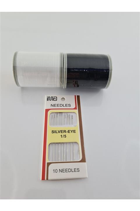 Develi Siyah Ve Beyaz Dikiş Ipi Ve Iğne Seti