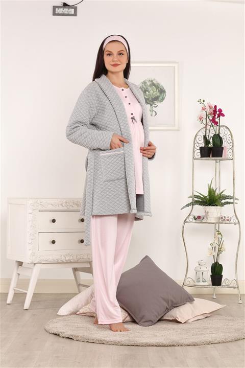Lohussa Pudra Kolay Emzirme Kapitone Sabahlıklı Lohusa Pijama Takımı