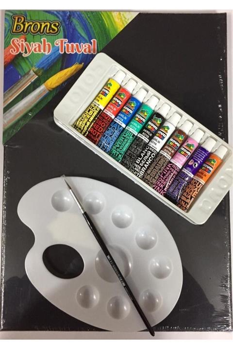 Brons Siyah Tual 25x35 Palet 10 Lu Akrilik Boya 4 No Fırça T.s