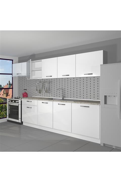 Decoraktiv Hazır Mutfak Dolabı Smart 280 Cm Parlak Beyaz -tezgah Dahil