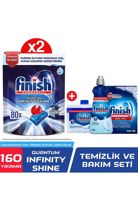 Finish Quantum Infinity Shine 160 Kapsül Bulaşık Makinesi Deterjanı Tableti (80x2) + Temizlik ve Bakım Seti