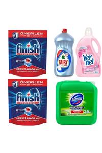 Finish Finsh Tablet 50'li 2 Adet + Domestos Çamaşır Suyu 3,5 Kg + Vernel Yumuşatıcı 3 Litre + Fairy 1500 Ml