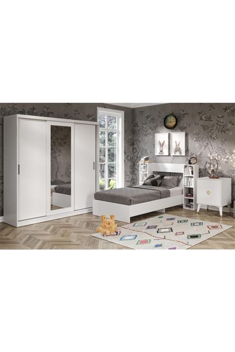 KZNHOME Anemon 3 Parçalı Tek Kişilik Mdf Genç Odası Takımı