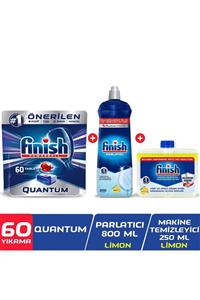 Finish Quantum 60 Tablet Bulaşık Makinesi Deterjanı + Parlatıcı 800 ml Limon + Makine Temizleyici 250 ml