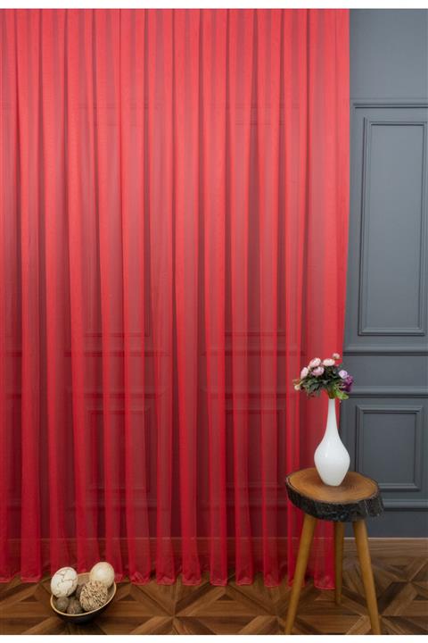 Esse Home Düz Kırmızı Tül Perde, 150x250, Seyrek Pile, 1/2
