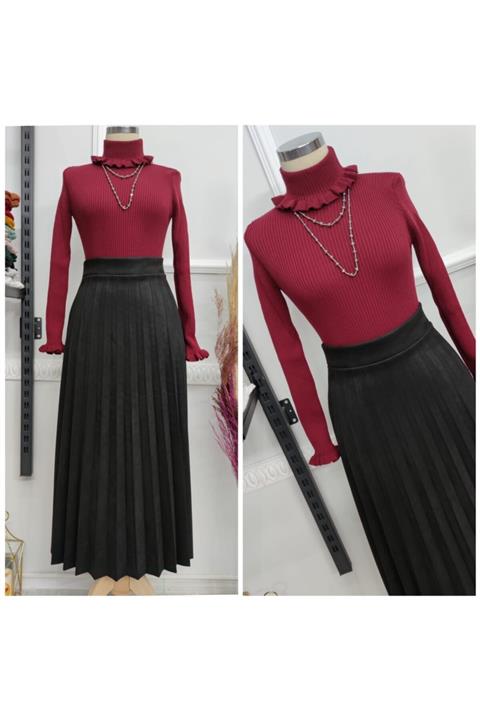 NAS TESETTÜR Kadın Siyah Piliseli Süet Etek