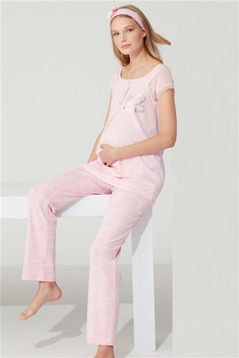 Feyza Pijama Kadın Pembe Hamile Lohusa Pijama Takımı 3763