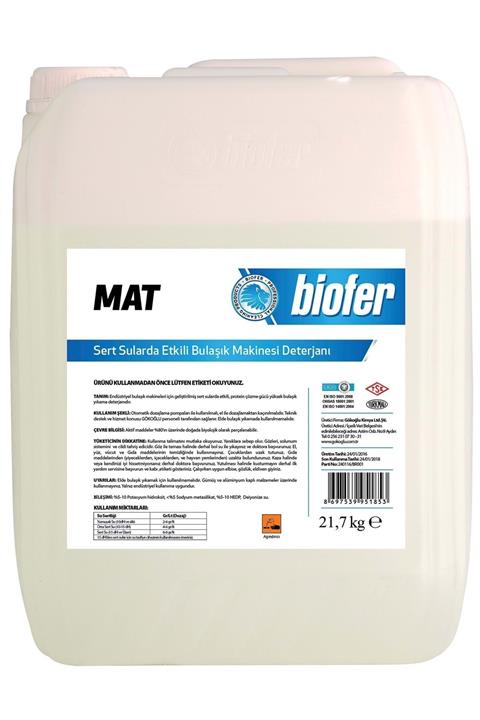 Biofer Mat Sert Sular Için Bulaşık Makinesi Deterjanı 21,7 Kg