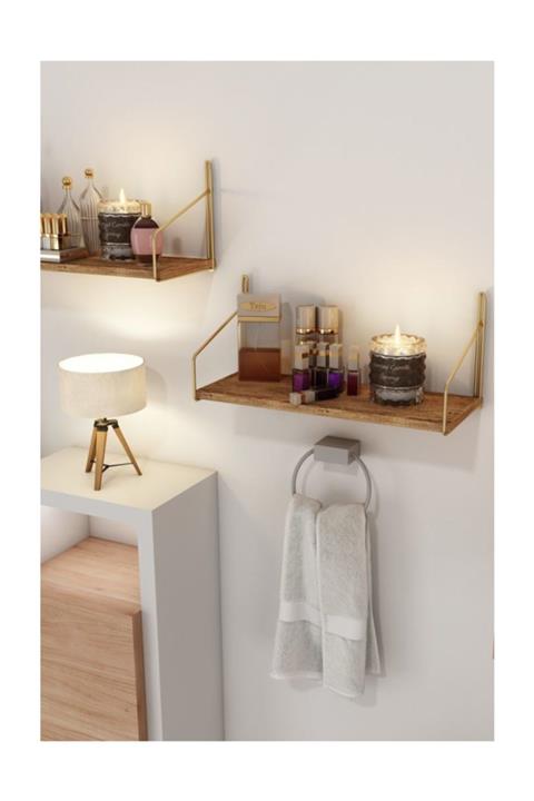 Bino Demonte Duvar Rafı Dekoratif Mutfak Banyo Altın Raf Kitaplık