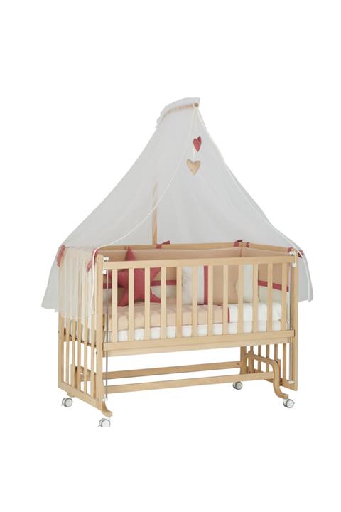 G&G baby Anne Yanı Doğal Ahşap Beşik 60x120 Cm Tekerlekli Kademeli