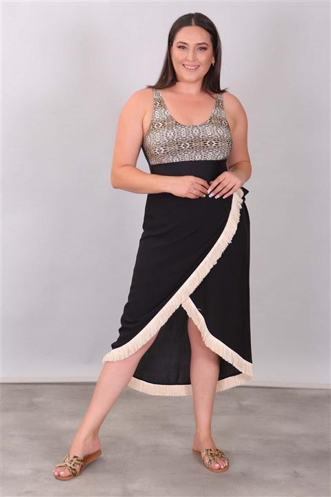 Metpoint Eteği Püsküllü Siyah Pareo