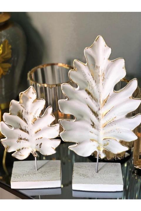 GOGKA Dekoratif Çınar Ağacı Yaprak Beyaz 2 Li Masa Üstü Sehpa Ev Dekoratif Şık Biblo Ürün Çınar Yaprak