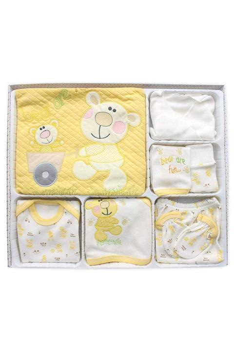 ÖZLEM BEBE Sarı Ayıcıklı Unisex Bebek 10 Lu Hastane Çıkışı Seti K1653