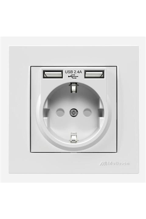 Mutlusan Beyaz 2.4a Hızlı Şarj+Çocuk Koruma Çift Usb'li Topraklı Priz