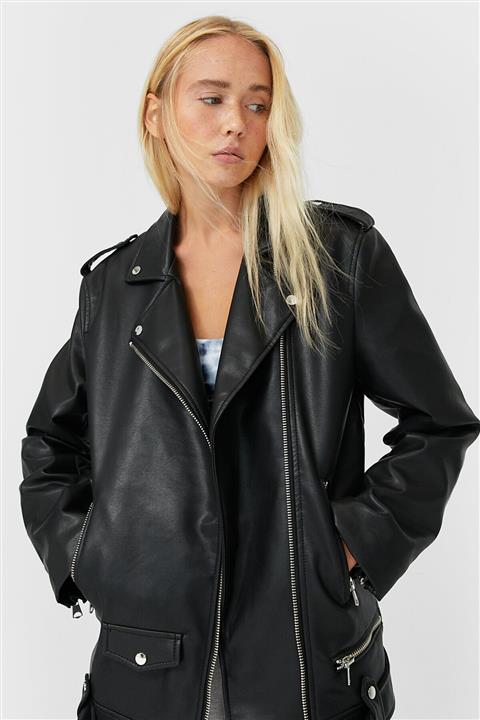 Stradivarius Kadın Siyah Oversize Biker Ceket 05724030