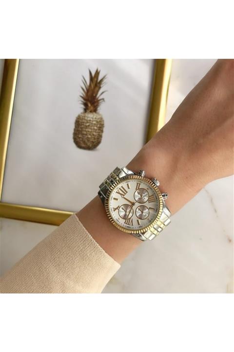 OQQO Roma Rakam Kasa Detaylı Altın Gümüş Kadın Kol Saati