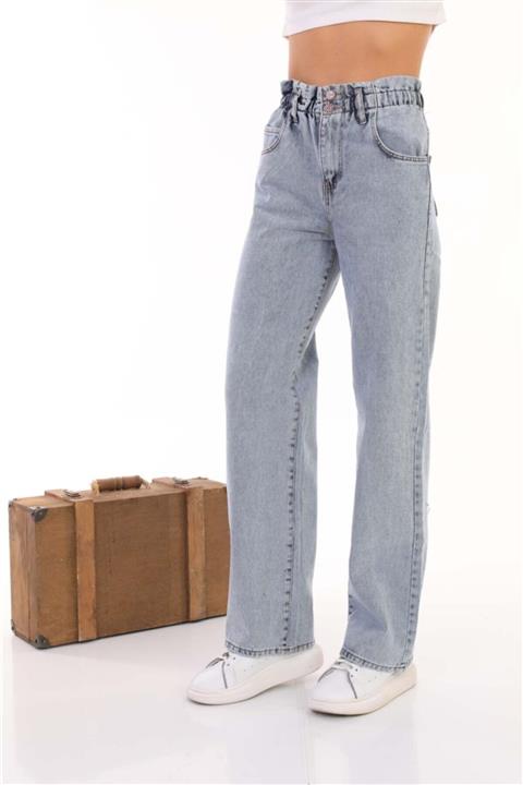 BİKELİFE Kadın Acık Mavi Kar Yıkma Beli Lastikli Yüksek Bel Palazzo Jeans