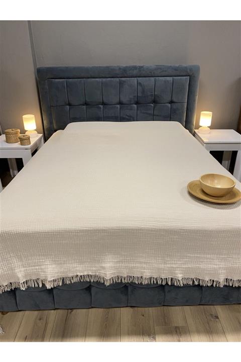 Rose & Blanc Bej Çift Kişilik 100& Pamuk 4 Katlı Müslin Yatak Örtüsü (220x240cm)