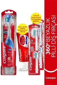 Colgate 360 Pilli Optik Beyaz Beyazlatıcı Yumuşak Diş Fırçası + 4 Yedek Başlık & 20 Ml Diş Macunu He